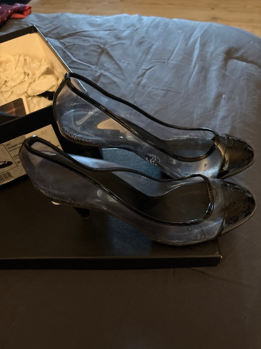 Chanel Black Patent and Clear Heels